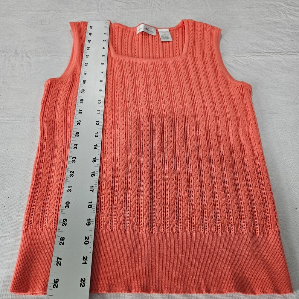 Preswick & Moore Coral Orange Cable Knit Cotton Sweater Vest Square Neck Size M - Picture 6 of 6
